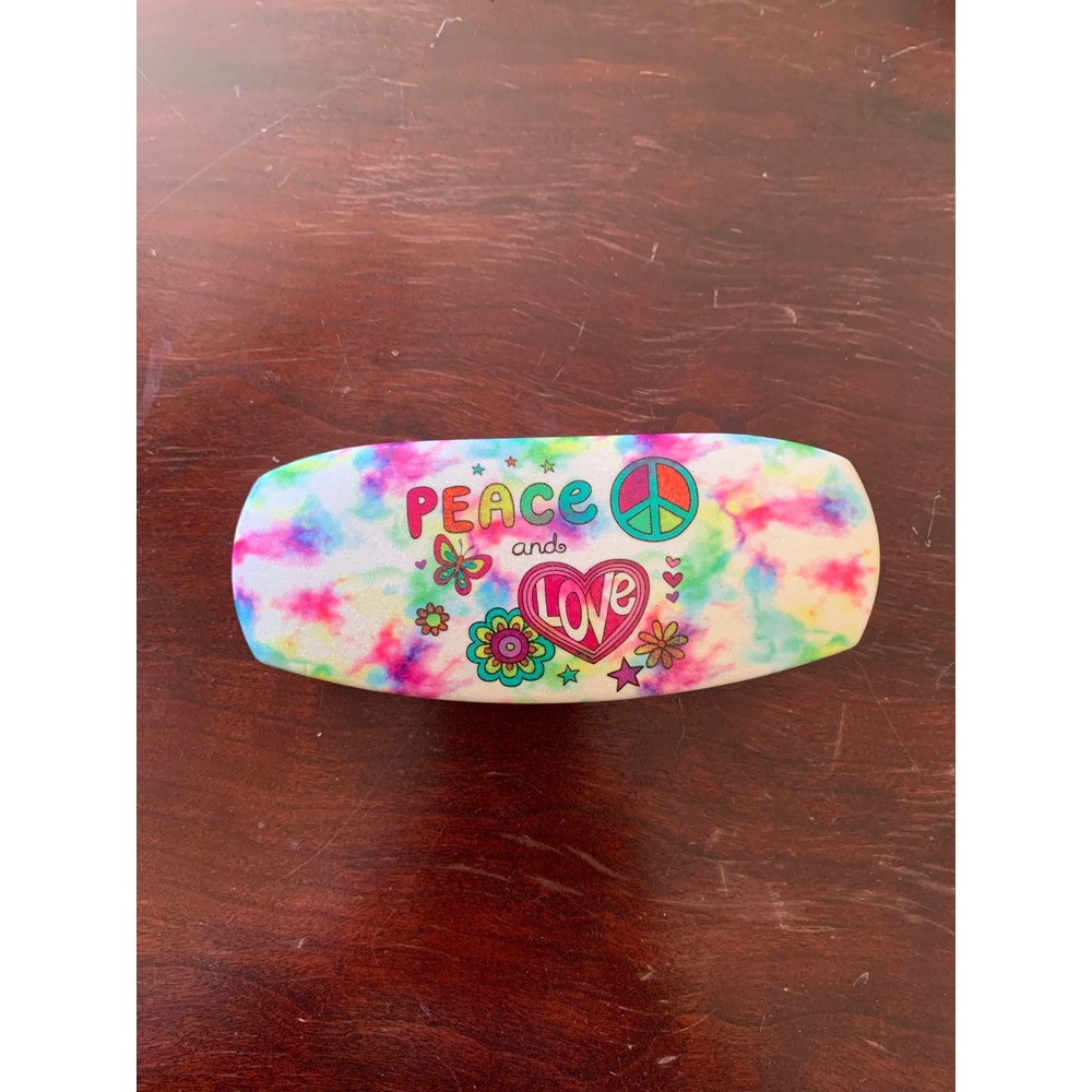 Peace and Love Tie Dye Glitter Hard Shell Eyeglasses Case Multicolor Pink Teal